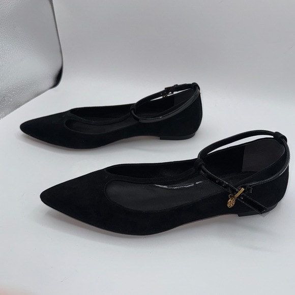 Tory Burch Ashton Ballet Womens‎ 7M Black Suede Pointed Toe T-Strap Flats 42968 - Picture 2 of 12